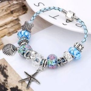 Starfish Shell Beaded Blue Bracelet